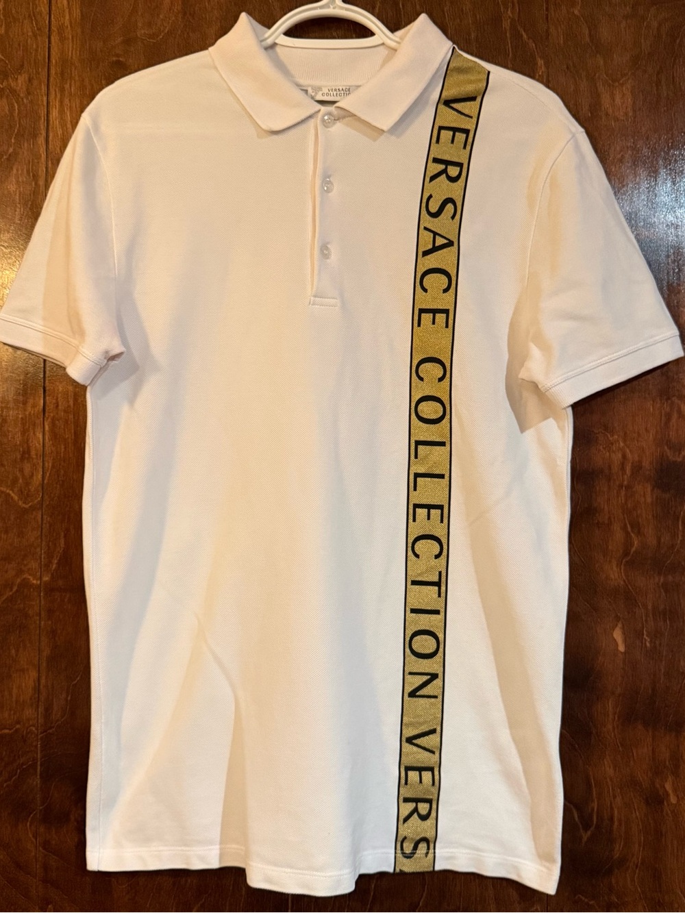 Versace Collection Men’s M White Black Gold Logo Tape Designer Polo